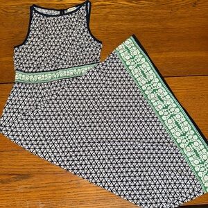 Max Studio Navy and White Patterned Maxi Dress with Green Accents